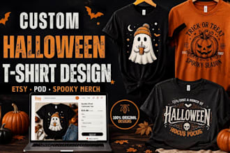 create custom spooky halloween merch t shirt designs for etsy shop listing