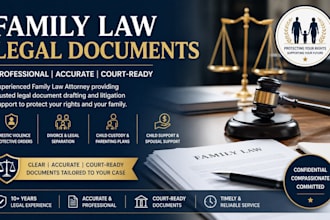 prepare family law legal documents about child custody and divorce settlements