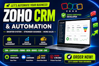 setup zoho crm, zoho campaigns, zoho forms and desk, zoho one book automation