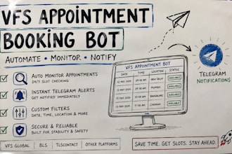 develop booking bot,vfs appointment bot, appointment bot,vfs bot, telegram bot