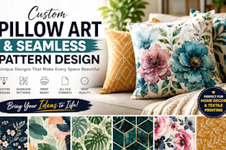 design custom pillow art, cushion cover, seamless pattern, print ready artwork