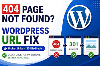 fix wordpress broken links or website urls, 404 errors and 301, redirect issues