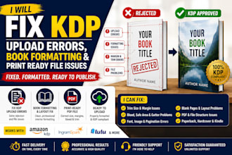 fix KDP book upload errors, book formatting and print ready file issues books