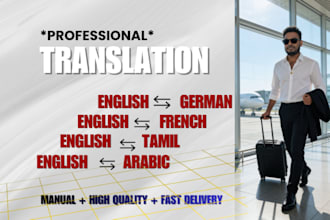 accurately translate english to german, french, and arabic