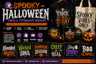 design spooky fonts typography mockups for halloween etsy shop shopify store