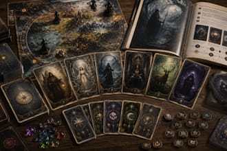 design tarot card game, tabletop game cards, board game and rulebook