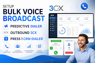 setup bulk voice broadcast, predictive dialer, outbound 3cx, press 1 crm dialer