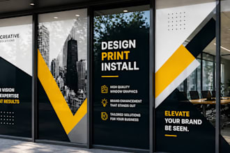 design modern window graphics, signage, vinly decal, shopfront, billboard mockup