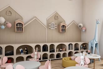 cgi children playroom,kid playground space,3d child care center,play area render
