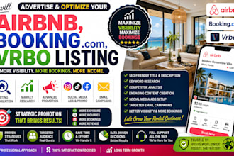 advertise airbnb, booking, vrbo listing, airbnb promotion, seo and marketing