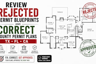 review rejected permit blueprints and correct county permit plans tx fl ca