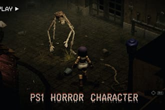 create creepy ps1, ps2 psx horror characters, low poly 3d models, rig animation