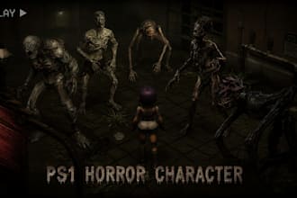 create creepy ps1 ps2 psx 3d horror characters low poly 3d models rig animation