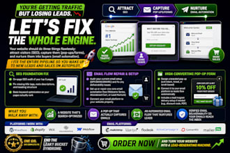 fix your lead engine with email automation, pop up forms, seo and email flows
