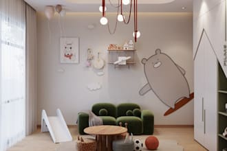 luxury 3d children playroom interior,kids bedroom,interior visual,nursery render
