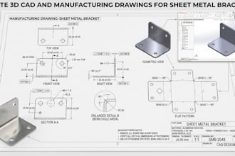 create 3d cad and manufacturing drawings for sheet metal brackets