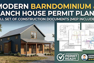 create adu timber frame, ranch house permit plan with mep drawing