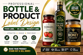 design bottle label, product label, food label and oil label