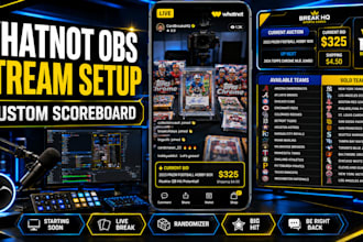set up whatnot stream with custom scoreboard, pyt team board and obs overlay