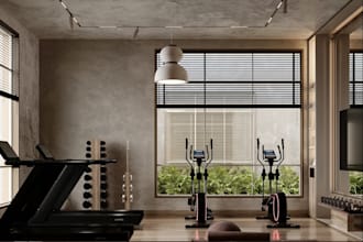 restyle 3d home gym,interior layout,yoga,pilates studio,cardio design,bar render