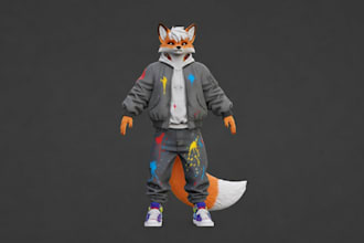mold3d fox character,furry mascot,cartoon collectible,stl model,gameready figure