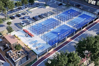 refresh 3d padle court,sport complex,pickleball, tennis render, outdoor facility
