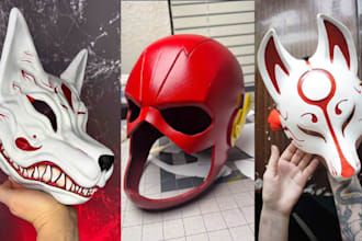 sculpt, 3d print and paint custom cosplay masks, 3d helmets and props