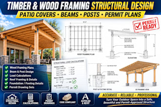 design timber wood framing, patio covers, beams, posts and permit plans