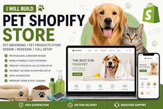 build pet shopify store pet grooming pet products store for sales plus marketing
