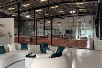 layout indoor padel court,sports club ,indoor fitness center,gym lounge area