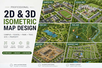 design 2d or 3d isometric campus, school, park, trail, site and real estate maps
