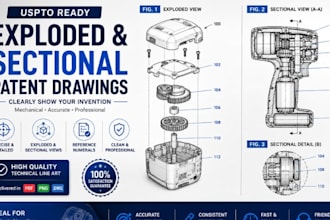 create exploded and sectional patent drawing for mechanical product invention