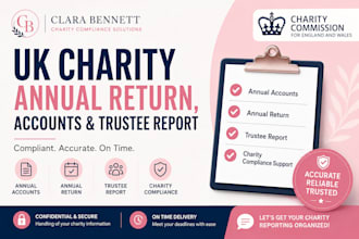 prepare UK charity annual return, accounts and trustee report