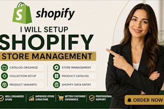 setup shopify collections, product variants, store management, catalog organize