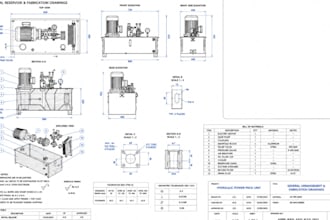 design hydraulic power pack cad, reservoir and fabrication drawings step