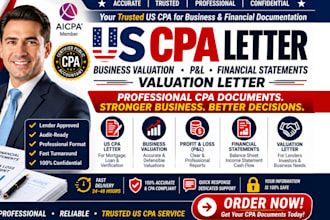 prepare US CPA letter business valuation pl financial statement valuation letter