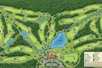 design a professional golf course map for clubs, resorts, events and tourism