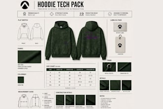 create custom streetwear t shirt and hoodie tech pack with graphic for brands