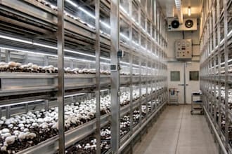 provide 3d mushroom farm design, fungi cultivation center, mushroom facility
