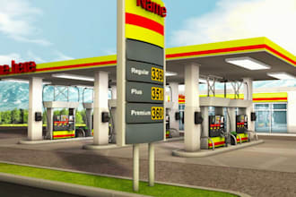 design 3d gas station, fuel station, petrol station, filling station