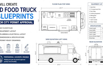 create 2d food truck blueprints for city permit approval