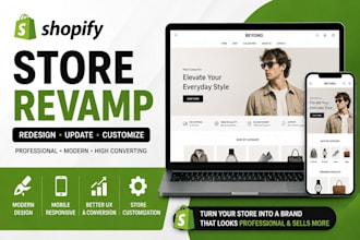 revamp, redesign, update and customize your shopify store or shopify website