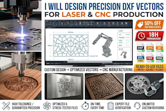 make vector, cad, dxf, dwg, svg, gcode files for cnc wood router, laser machine