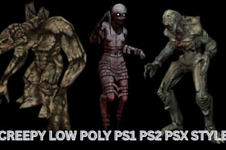 create rig animate creepy ps1 ps2 psx low poly 3d horror character