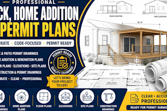 draw deck home addition and city permit plans in autocad,2d floor plan