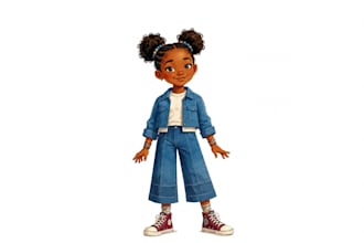illustrate african american childrens book character poses and expression sheet