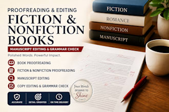 proofread fiction nonfiction book romance book manuscript editing, grammar check