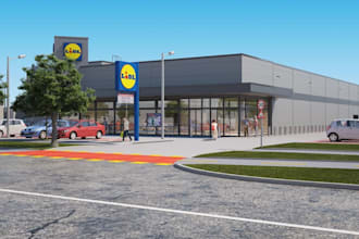 render 3d supermarket architectural rendering,store building design,retail story