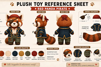 design custom plushie reference sheet,stuffed toy,plush toy character,tech pack