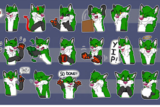 draw cute furry badge, telegram, discord, crypto stickers animated furry emotes